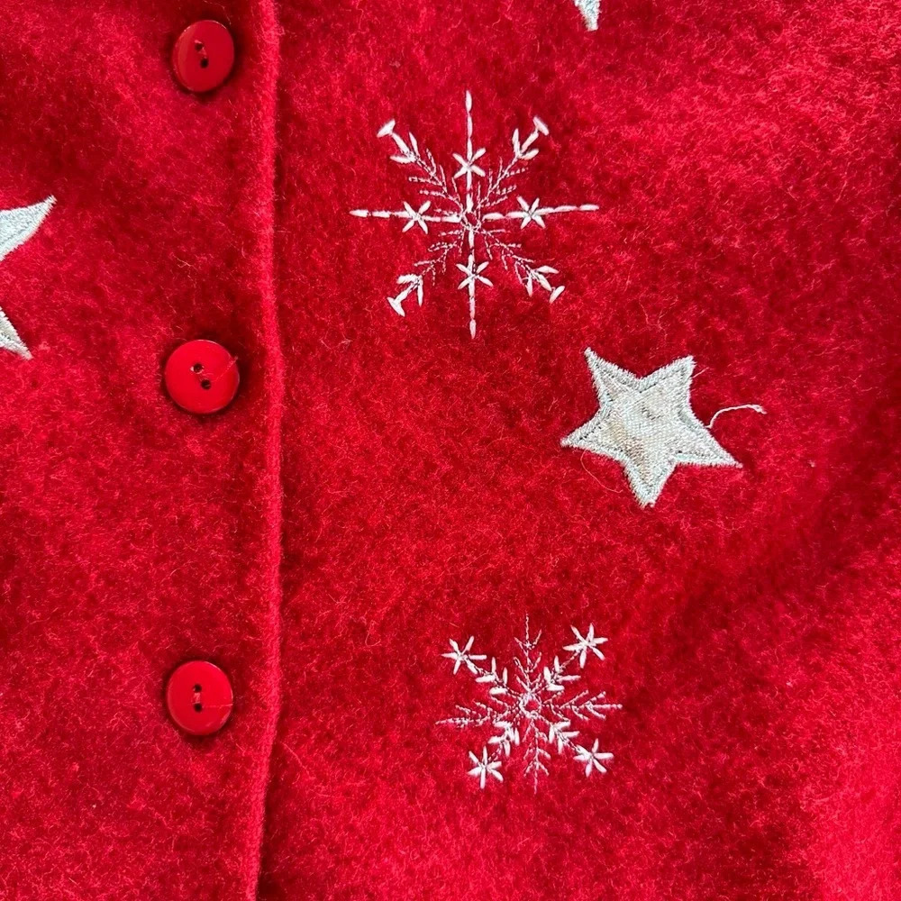 Vintage Take Two Christmas Wool Blend Sweater Coat Sz M Red Embroidered Snowman - Picture 6 of 15